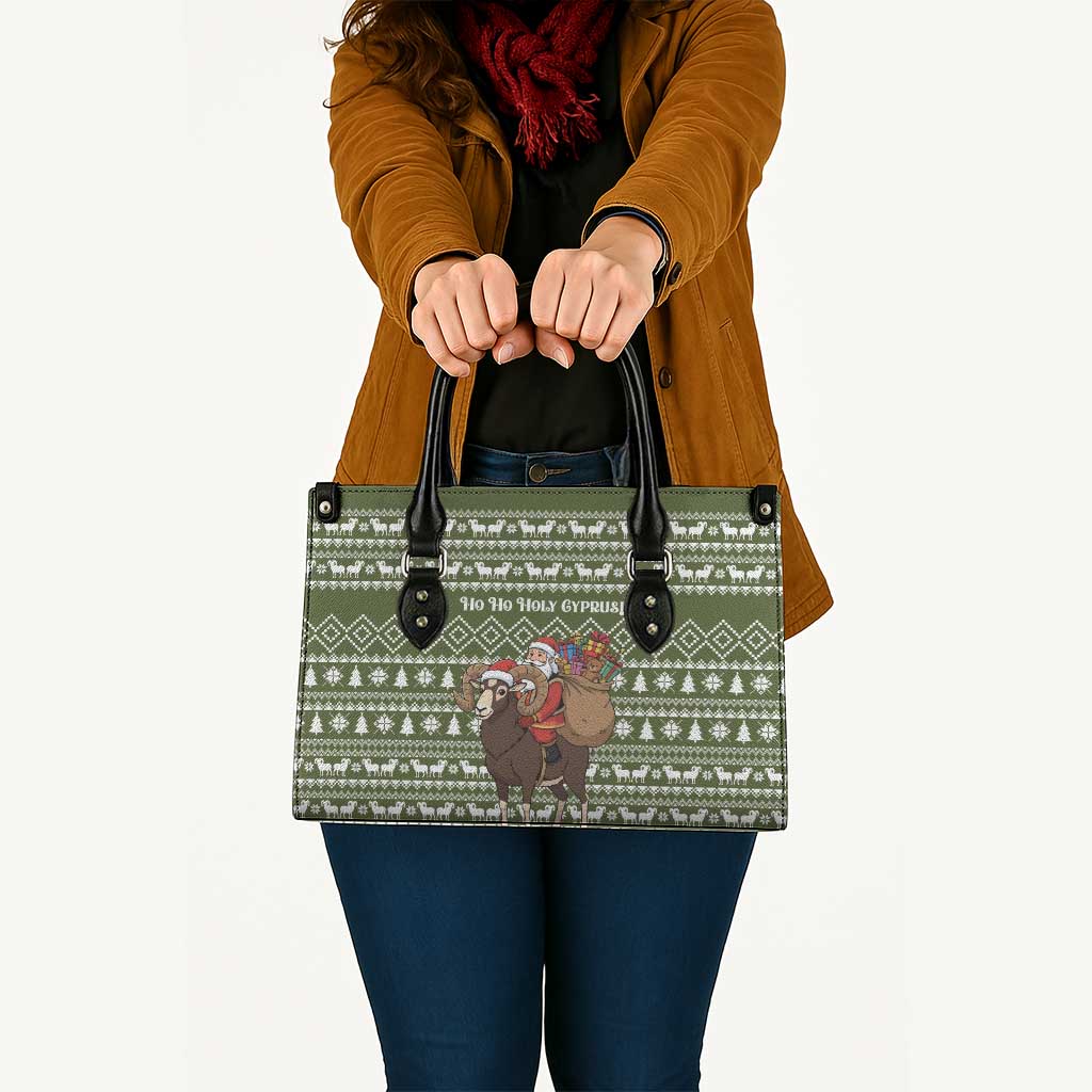 Cyprus Christmas Leather Bag with Santa Riding Ram Ho Ho Holy Cyprus Text and Green Holiday - Wonder Print Shop