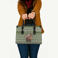 Cyprus Christmas Leather Bag with Santa Riding Ram Ho Ho Holy Cyprus Text and Green Holiday - Wonder Print Shop