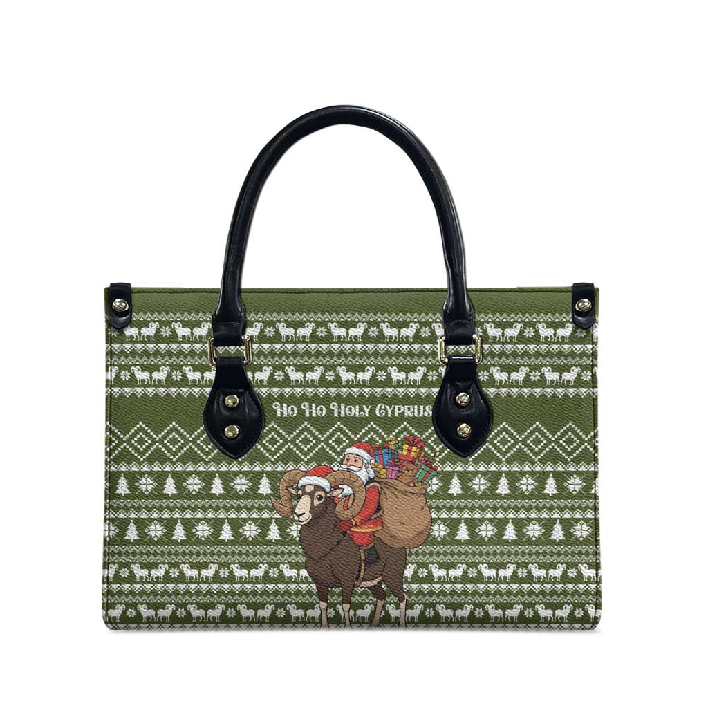 Cyprus Christmas Leather Bag with Santa Riding Ram Ho Ho Holy Cyprus Text and Green Holiday - Wonder Print Shop