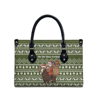 Cyprus Christmas Leather Bag with Santa Riding Ram Ho Ho Holy Cyprus Text and Green Holiday - Wonder Print Shop