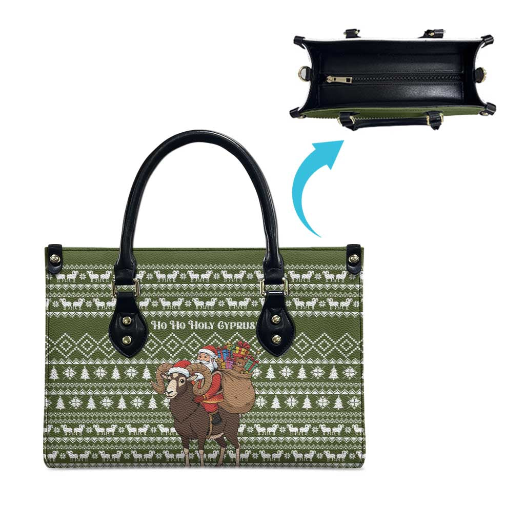 Cyprus Christmas Leather Bag with Santa Riding Ram Ho Ho Holy Cyprus Text and Green Holiday - Wonder Print Shop