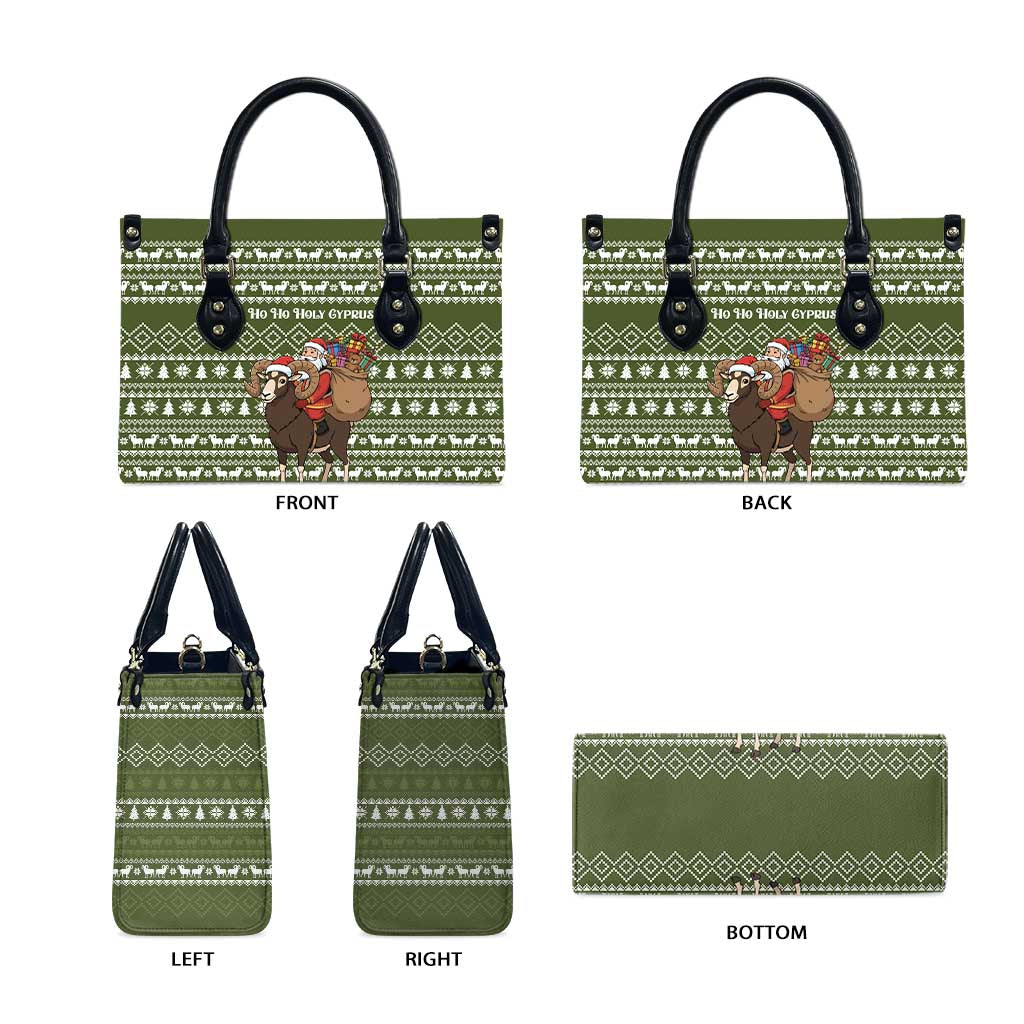 Cyprus Christmas Leather Bag with Santa Riding Ram Ho Ho Holy Cyprus Text and Green Holiday - Wonder Print Shop