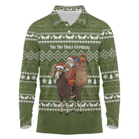 Cyprus Christmas Long Sleeve Polo Shirt with Santa Riding Ram Ho Ho Holy Cyprus Text and Green Holiday - Wonder Print Shop