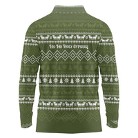 Cyprus Christmas Long Sleeve Polo Shirt with Santa Riding Ram Ho Ho Holy Cyprus Text and Green Holiday - Wonder Print Shop