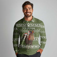 Cyprus Christmas Long Sleeve Polo Shirt with Santa Riding Ram Ho Ho Holy Cyprus Text and Green Holiday - Wonder Print Shop
