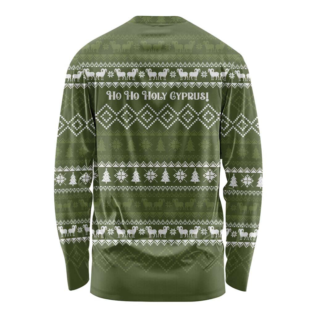 Cyprus Christmas Long Sleeve Shirt with Santa Riding Ram Ho Ho Holy Cyprus Text and Green Holiday - Wonder Print Shop