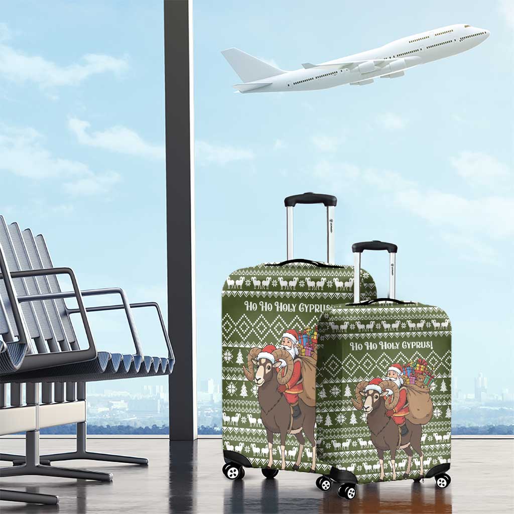 Cyprus Christmas Luggage Cover with Santa Riding Ram Ho Ho Holy Cyprus Text and Green Holiday - Wonder Print Shop