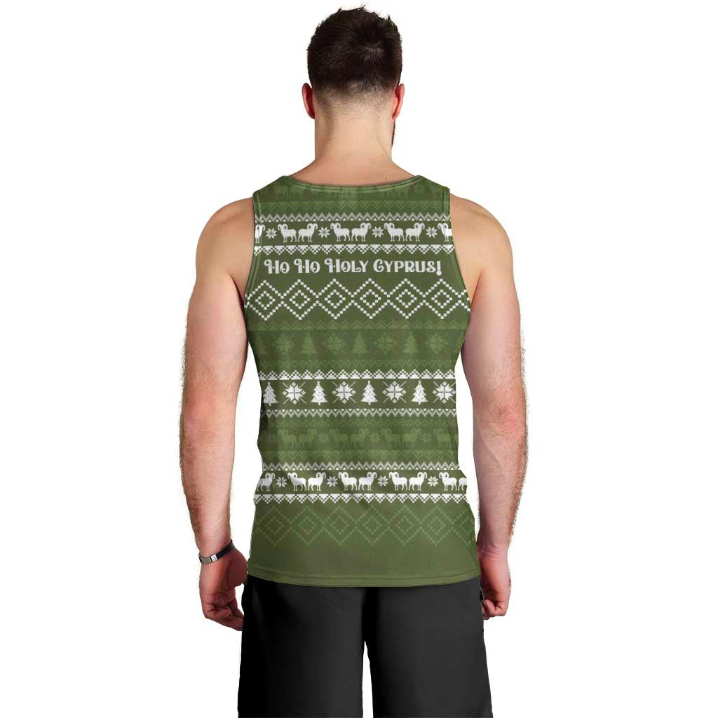 Cyprus Christmas Men Tank Top with Santa Riding Ram Ho Ho Holy Cyprus Text and Green Holiday - Wonder Print Shop