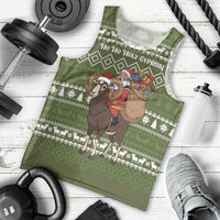 Cyprus Christmas Men Tank Top with Santa Riding Ram Ho Ho Holy Cyprus Text and Green Holiday - Wonder Print Shop