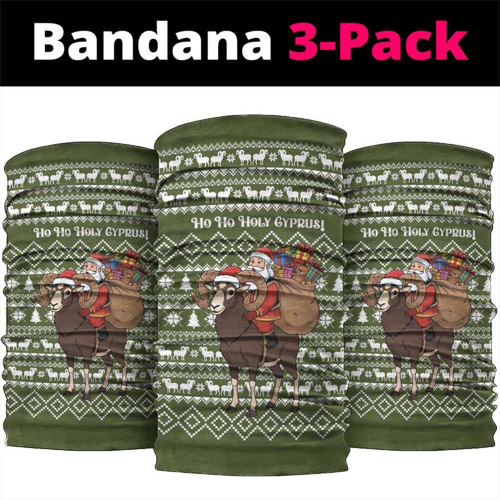 Cyprus Christmas Neck Gaiter with Santa Riding Ram Ho Ho Holy Cyprus Text and Green Holiday - Wonder Print Shop