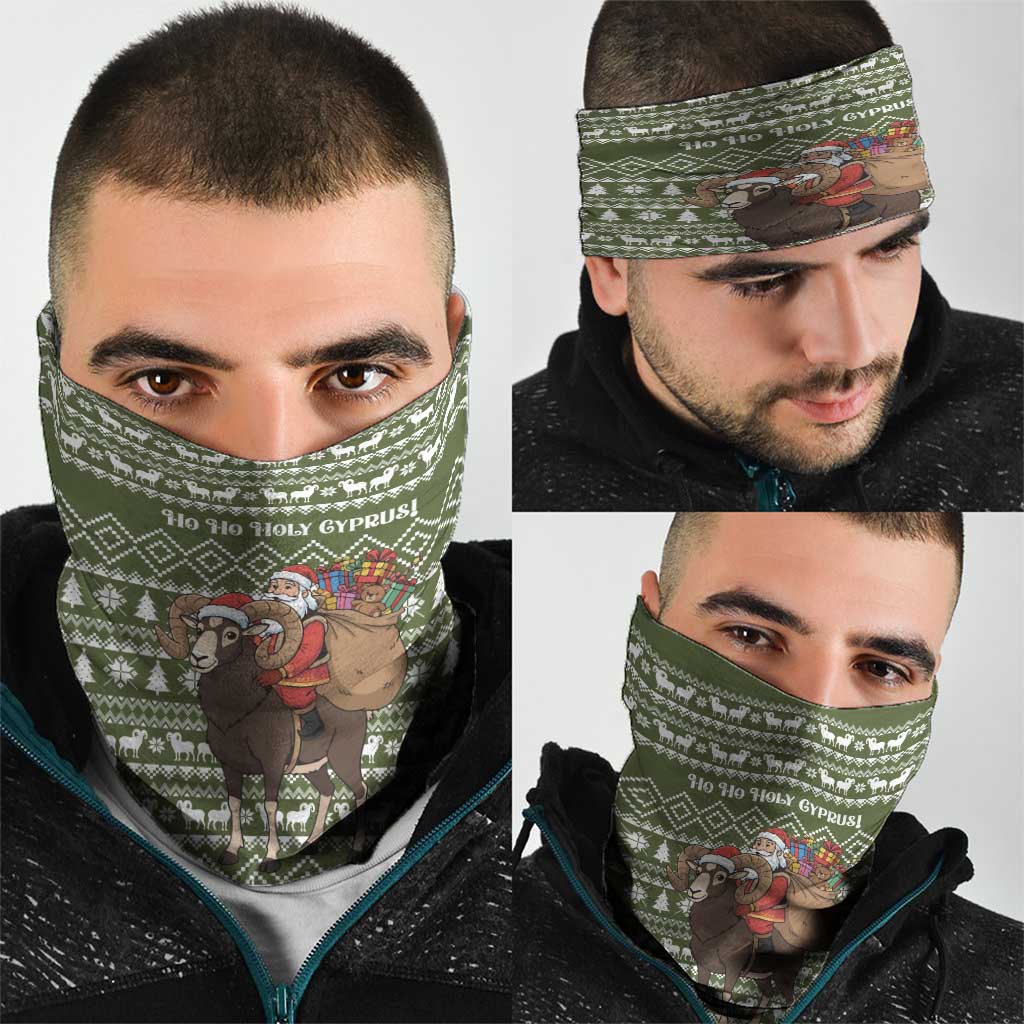 Cyprus Christmas Neck Gaiter with Santa Riding Ram Ho Ho Holy Cyprus Text and Green Holiday - Wonder Print Shop