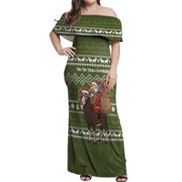 Cyprus Christmas Off Shoulder Maxi Dress with Santa Riding Ram Ho Ho Holy Cyprus Text and Green Holiday - Wonder Print Shop