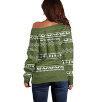 Cyprus Christmas Off Shoulder Sweater with Santa Riding Ram Ho Ho Holy Cyprus Text and Green Holiday - Wonder Print Shop