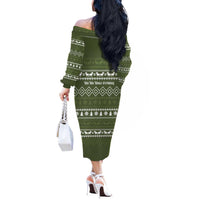 Cyprus Christmas Off The Shoulder Long Sleeve Dress with Santa Riding Ram Ho Ho Holy Cyprus Text and Green Holiday - Wonder Print Shop