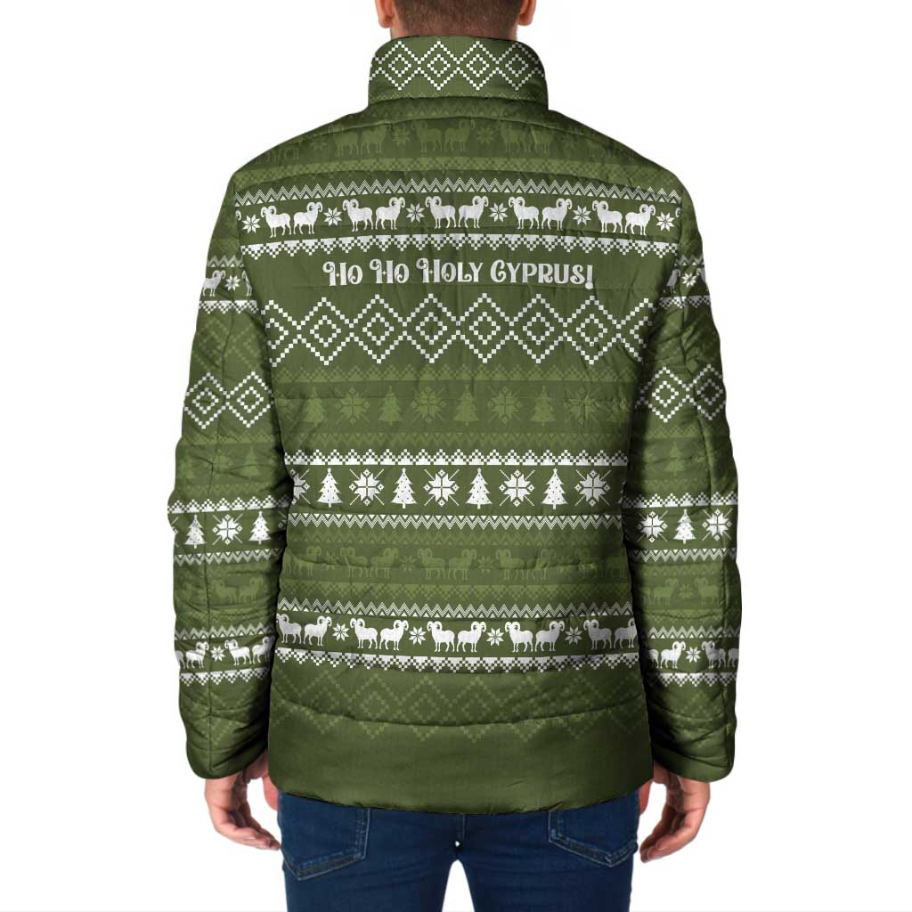 Cyprus Christmas Padded Jacket with Santa Riding Ram Ho Ho Holy Cyprus Text and Green Holiday - Wonder Print Shop