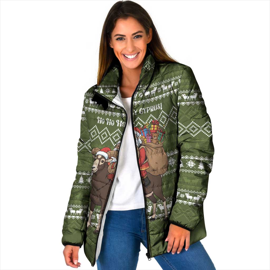 Cyprus Christmas Padded Jacket with Santa Riding Ram Ho Ho Holy Cyprus Text and Green Holiday - Wonder Print Shop
