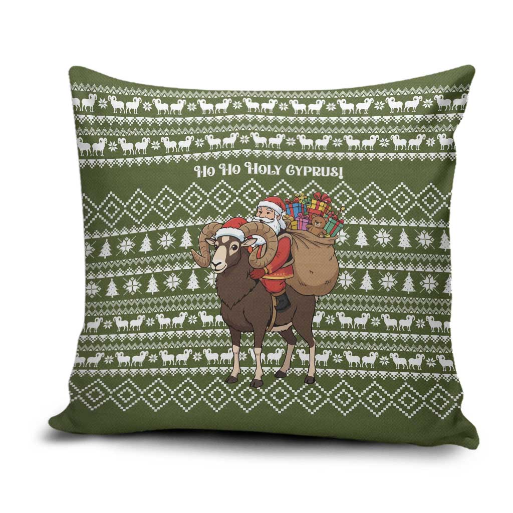 Cyprus Christmas Pillow Cover with Santa Riding Ram Ho Ho Holy Cyprus Text and Green Holiday - Wonder Print Shop