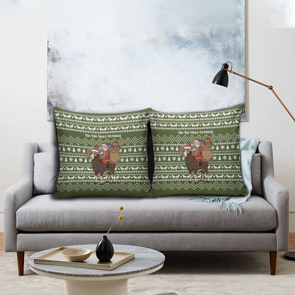 Cyprus Christmas Pillow Cover with Santa Riding Ram Ho Ho Holy Cyprus Text and Green Holiday - Wonder Print Shop