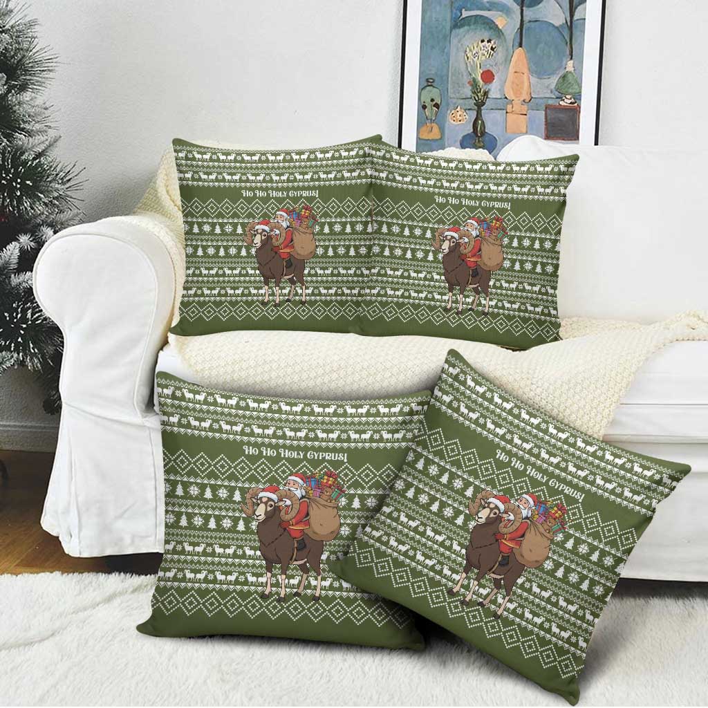Cyprus Christmas Pillow Cover with Santa Riding Ram Ho Ho Holy Cyprus Text and Green Holiday - Wonder Print Shop