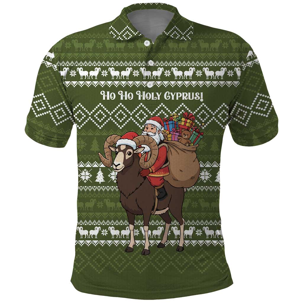 Cyprus Christmas Polo Shirt with Santa Riding Ram Ho Ho Holy Cyprus Text and Green Holiday - Wonder Print Shop