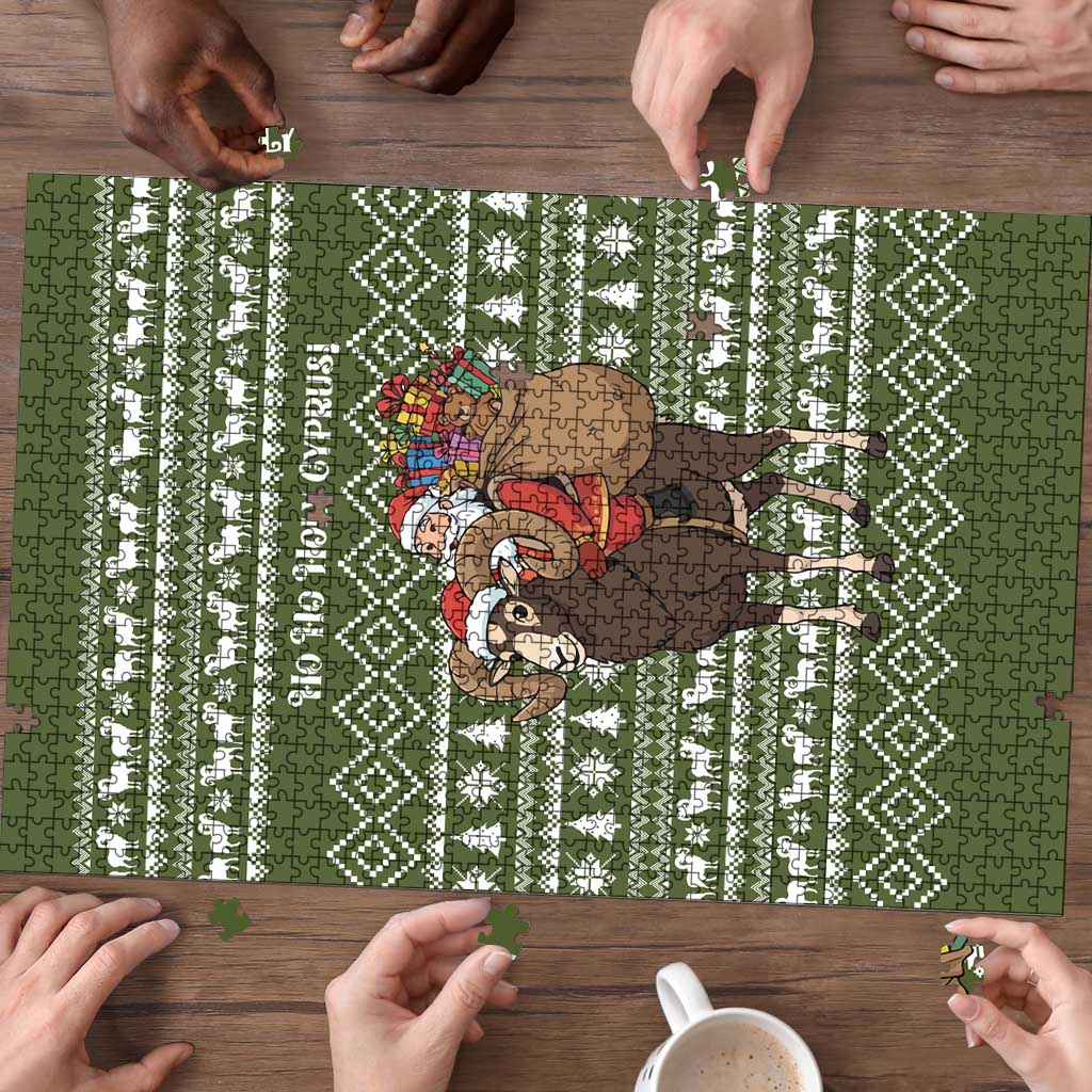Cyprus Christmas Puzzle with Santa Riding Ram Ho Ho Holy Cyprus Text and Green Holiday - Wonder Print Shop