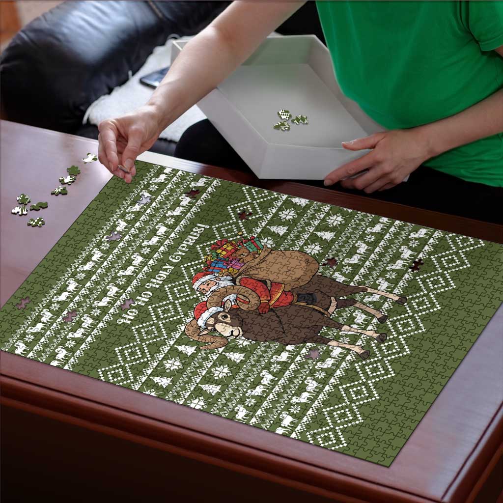 Cyprus Christmas Puzzle with Santa Riding Ram Ho Ho Holy Cyprus Text and Green Holiday - Wonder Print Shop