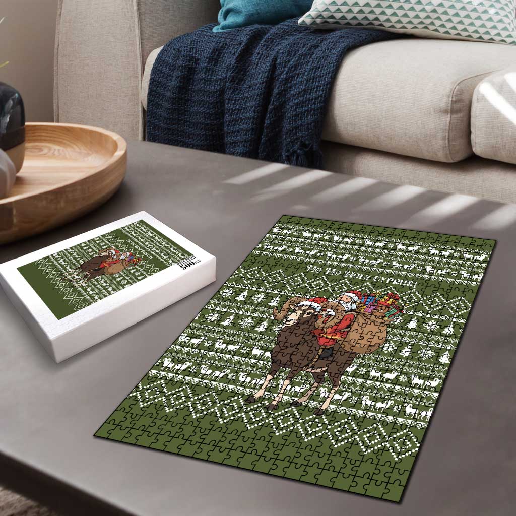 Cyprus Christmas Puzzle with Santa Riding Ram Ho Ho Holy Cyprus Text and Green Holiday - Wonder Print Shop
