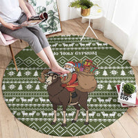 Cyprus Christmas Round Carpet with Santa Riding Ram Ho Ho Holy Cyprus Text and Green Holiday - Wonder Print Shop