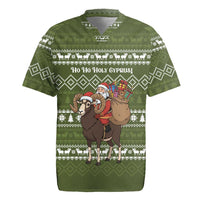 Cyprus Christmas Rugby Jersey with Santa Riding Ram Ho Ho Holy Cyprus Text and Green Holiday - Wonder Print Shop