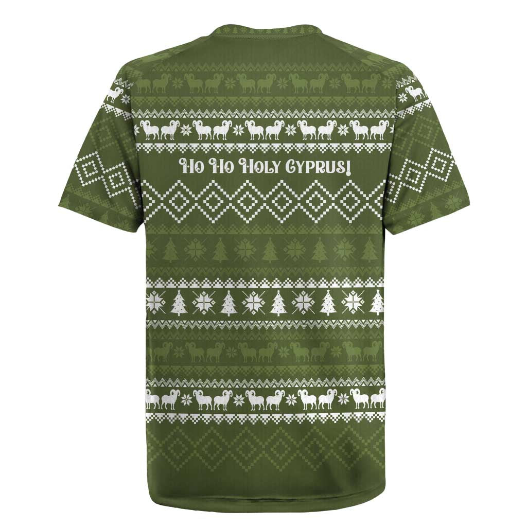 Cyprus Christmas Rugby Jersey with Santa Riding Ram Ho Ho Holy Cyprus Text and Green Holiday - Wonder Print Shop