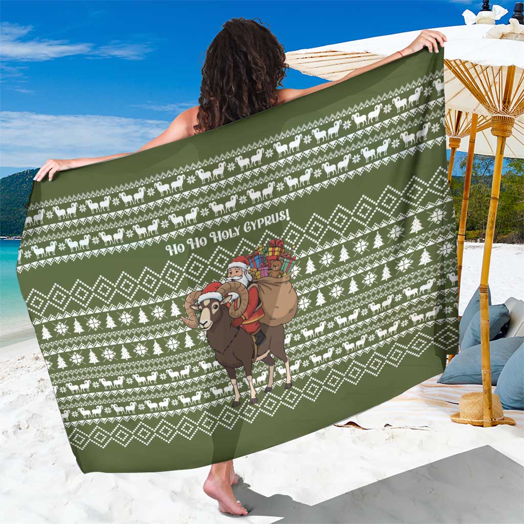 Cyprus Christmas Sarong with Santa Riding Ram Ho Ho Holy Cyprus Text and Green Holiday - Wonder Print Shop