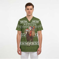 Cyprus Christmas Scrub Top with Santa Riding Ram Ho Ho Holy Cyprus Text and Green Holiday - Wonder Print Shop