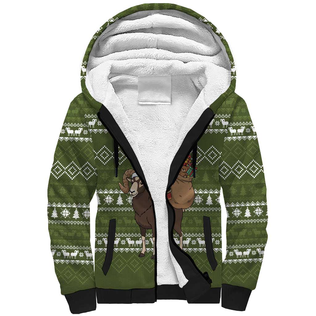Cyprus Christmas Sherpa Hoodie with Santa Riding Ram Ho Ho Holy Cyprus Text and Green Holiday - Wonder Print Shop