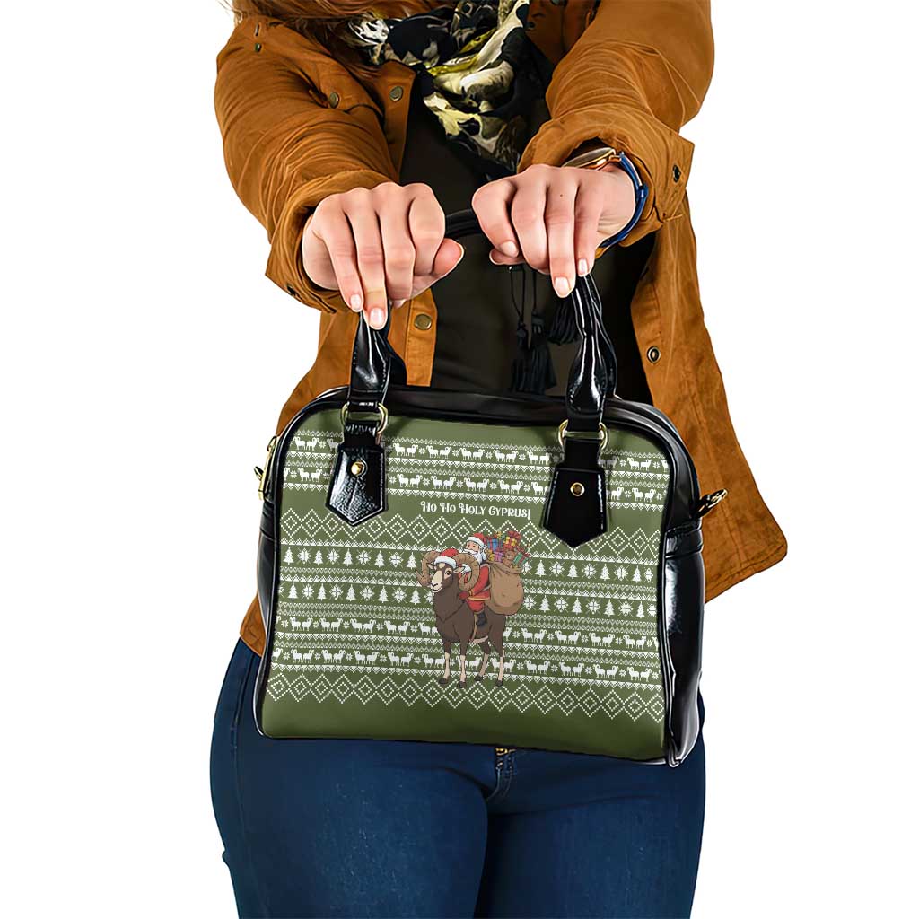 Cyprus Christmas Shoulder Handbag with Santa Riding Ram Ho Ho Holy Cyprus Text and Green Holiday - Wonder Print Shop