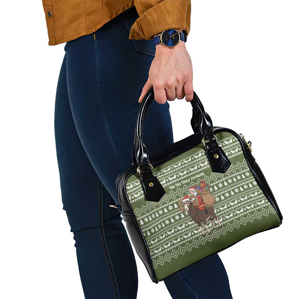 Cyprus Christmas Shoulder Handbag with Santa Riding Ram Ho Ho Holy Cyprus Text and Green Holiday - Wonder Print Shop