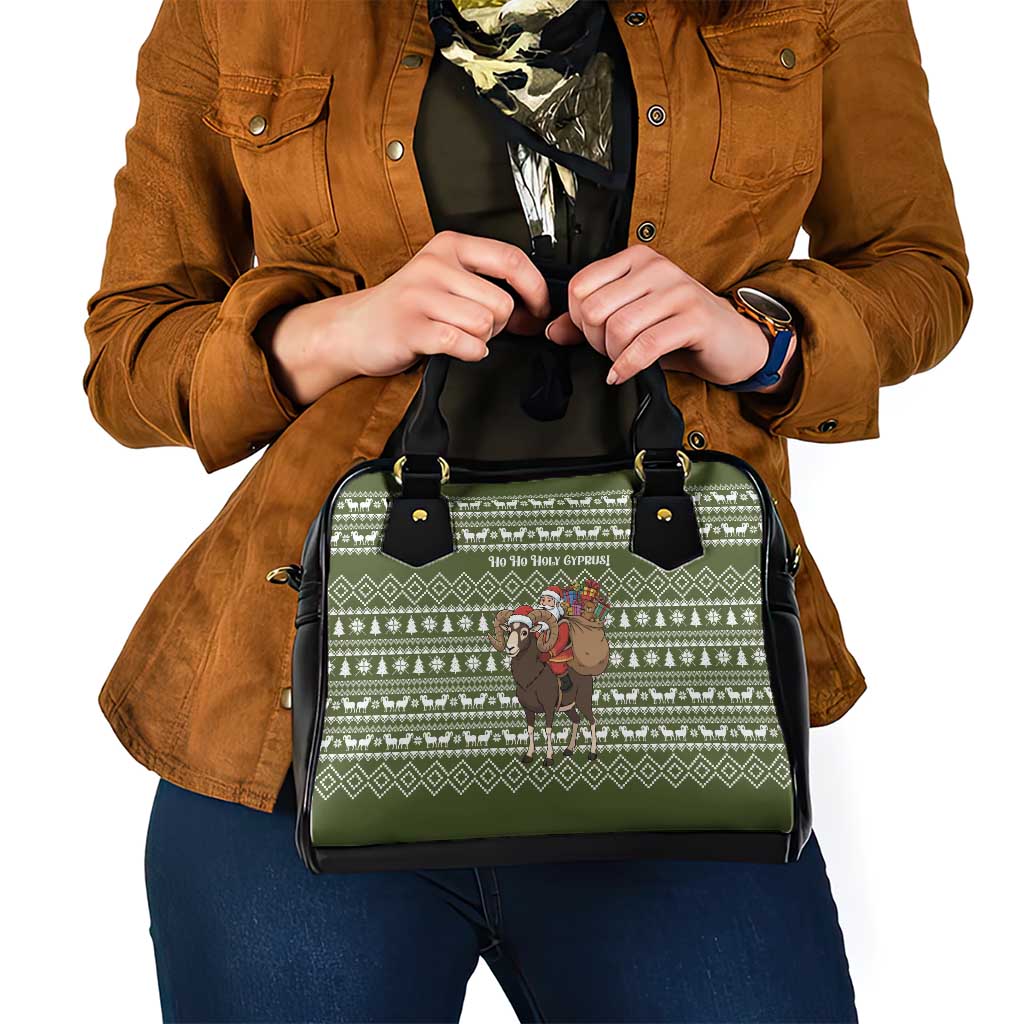 Cyprus Christmas Shoulder Handbag with Santa Riding Ram Ho Ho Holy Cyprus Text and Green Holiday - Wonder Print Shop