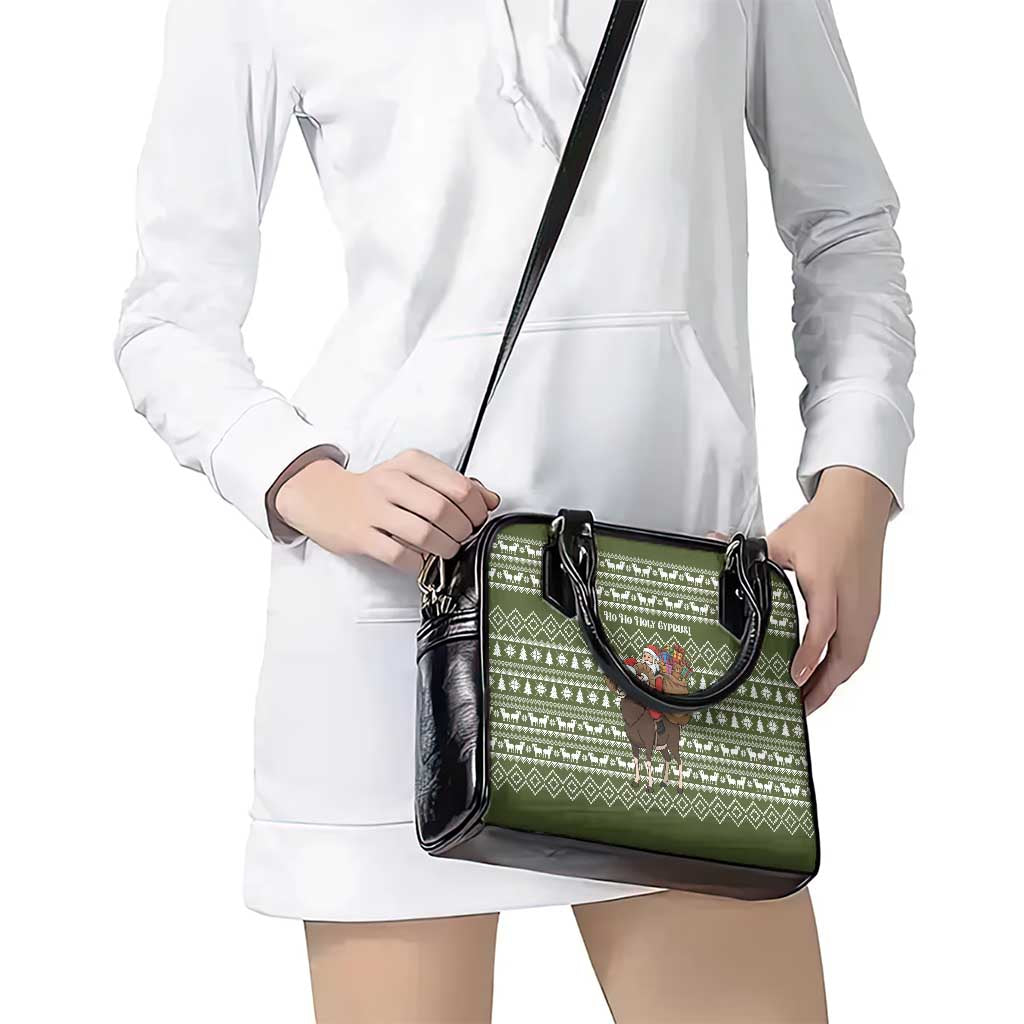 Cyprus Christmas Shoulder Handbag with Santa Riding Ram Ho Ho Holy Cyprus Text and Green Holiday - Wonder Print Shop