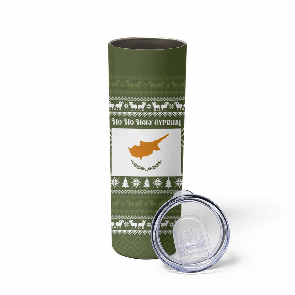 Cyprus Christmas Skinny Tumbler with Santa Riding Ram Ho Ho Holy Cyprus Text and Green Holiday - Wonder Print Shop