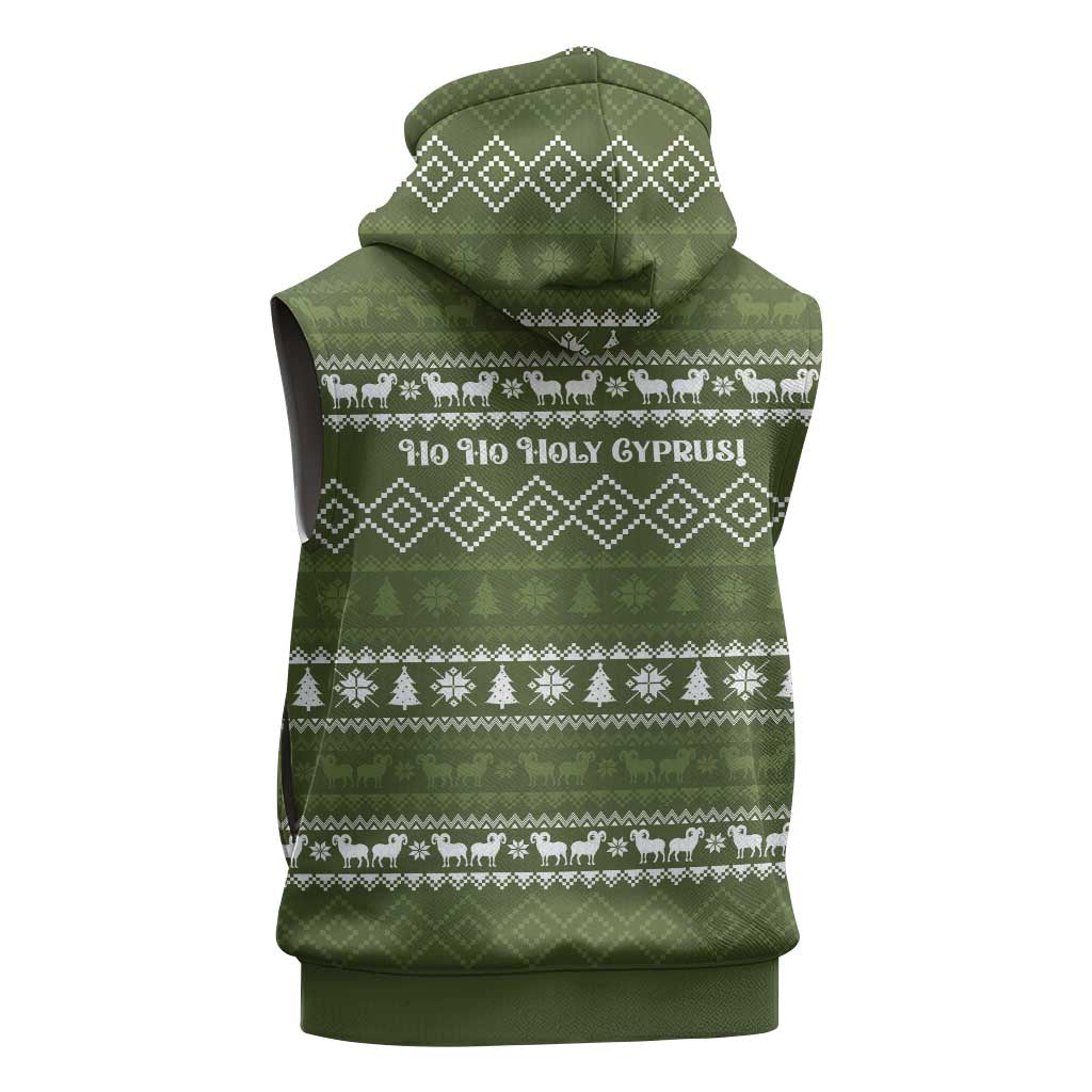 Cyprus Christmas Sleeveless Hoodie with Santa Riding Ram Ho Ho Holy Cyprus Text and Green Holiday - Wonder Print Shop