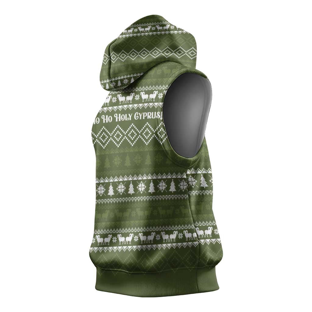 Cyprus Christmas Sleeveless Hoodie with Santa Riding Ram Ho Ho Holy Cyprus Text and Green Holiday - Wonder Print Shop