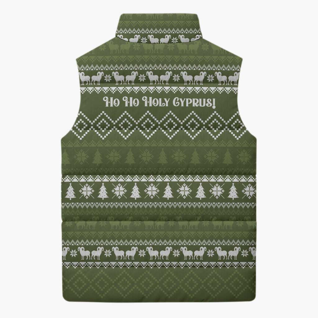 Cyprus Christmas Sleeveless Puffer Jacket with Santa Riding Ram Ho Ho Holy Cyprus Text and Green Holiday - Wonder Print Shop