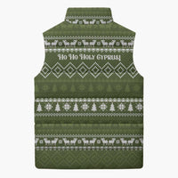 Cyprus Christmas Sleeveless Puffer Jacket with Santa Riding Ram Ho Ho Holy Cyprus Text and Green Holiday - Wonder Print Shop