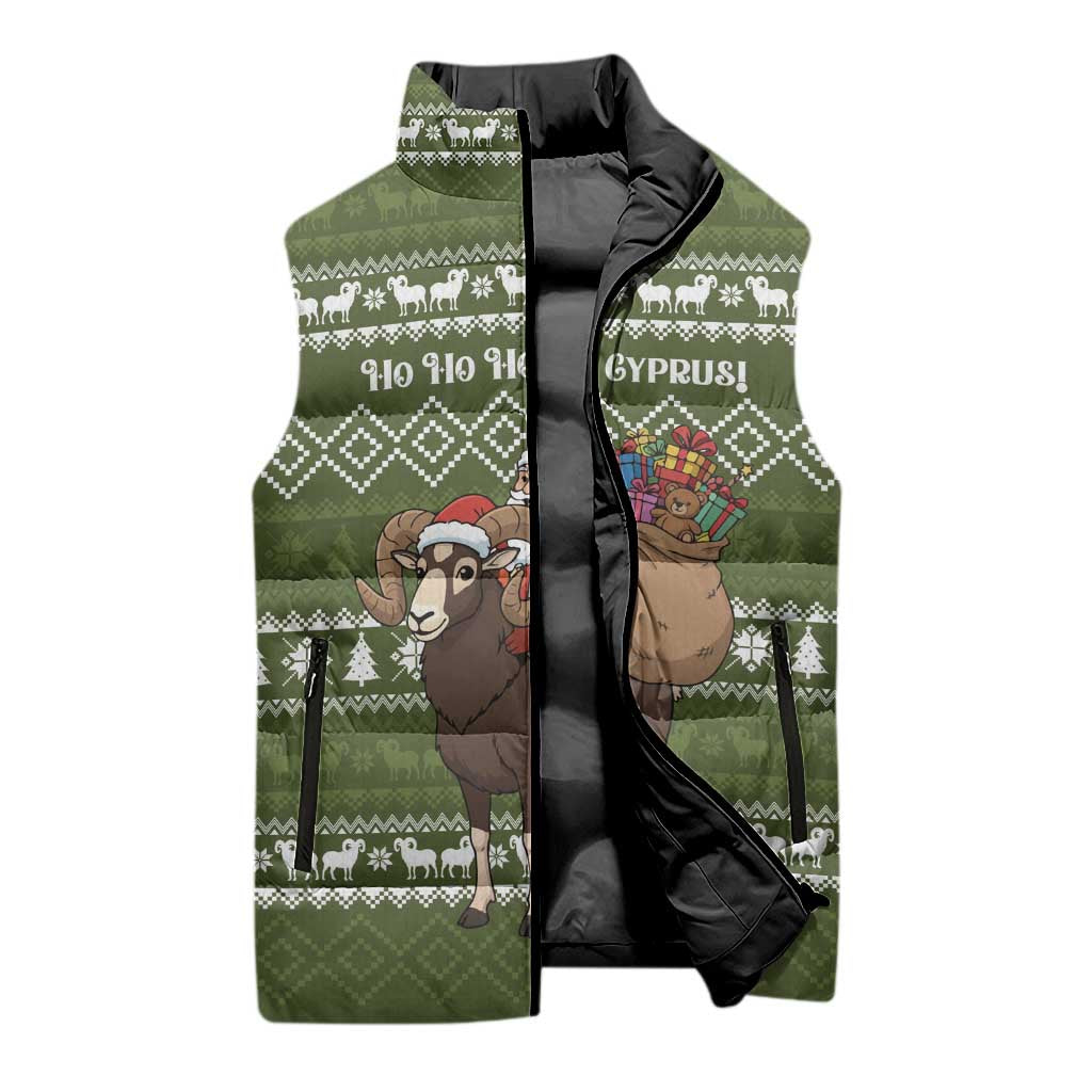 Cyprus Christmas Sleeveless Puffer Jacket with Santa Riding Ram Ho Ho Holy Cyprus Text and Green Holiday - Wonder Print Shop