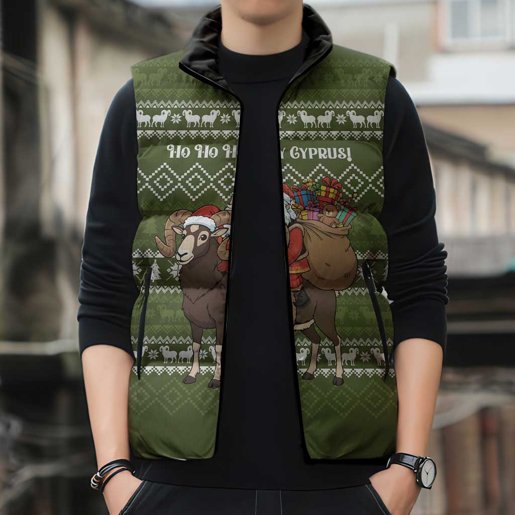 Cyprus Christmas Sleeveless Puffer Jacket with Santa Riding Ram Ho Ho Holy Cyprus Text and Green Holiday - Wonder Print Shop