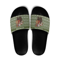 Cyprus Christmas Slide Sandals with Santa Riding Ram Ho Ho Holy Cyprus Text and Green Holiday - Wonder Print Shop