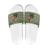 Cyprus Christmas Slide Sandals with Santa Riding Ram Ho Ho Holy Cyprus Text and Green Holiday - Wonder Print Shop