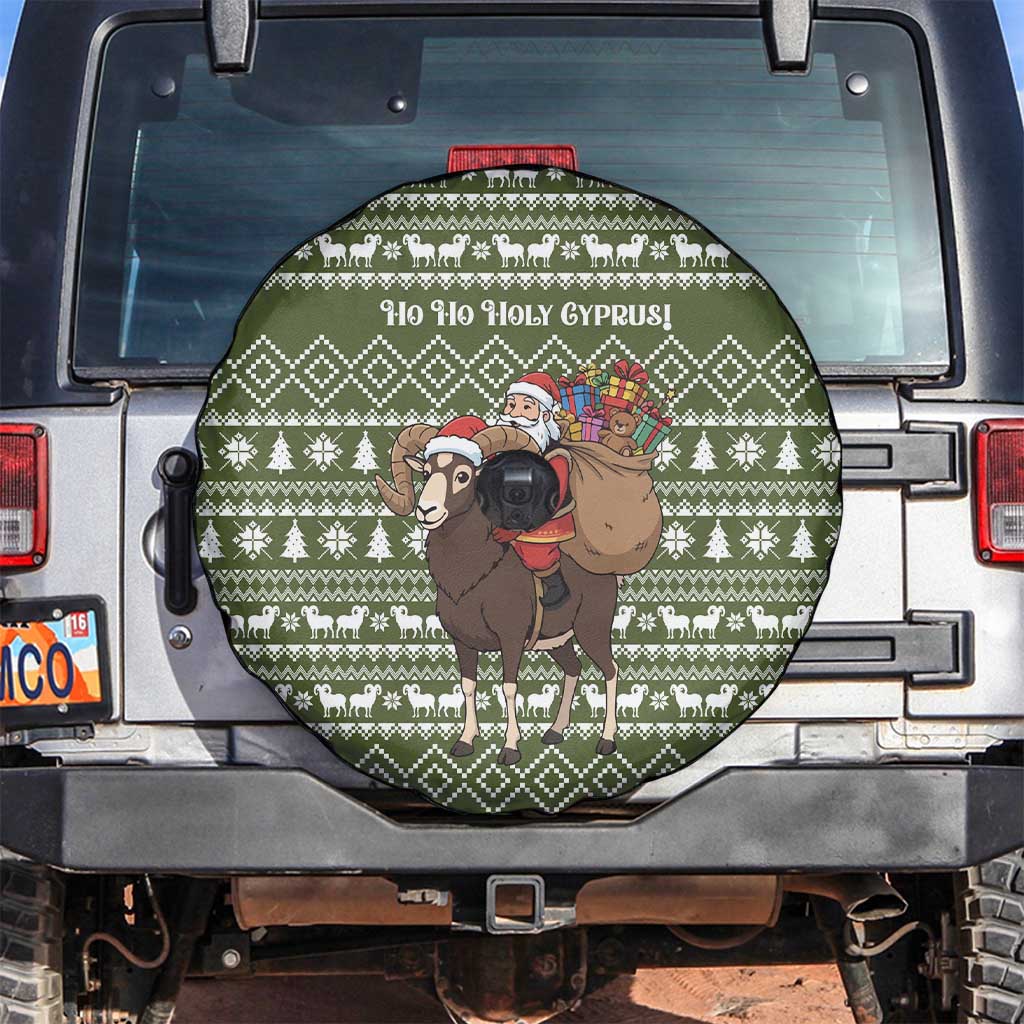 Cyprus Christmas Spare Tire Cover with Santa Riding Ram Ho Ho Holy Cyprus Text and Green Holiday - Wonder Print Shop