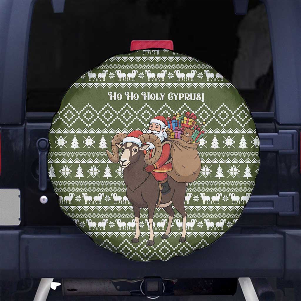 Cyprus Christmas Spare Tire Cover with Santa Riding Ram Ho Ho Holy Cyprus Text and Green Holiday - Wonder Print Shop