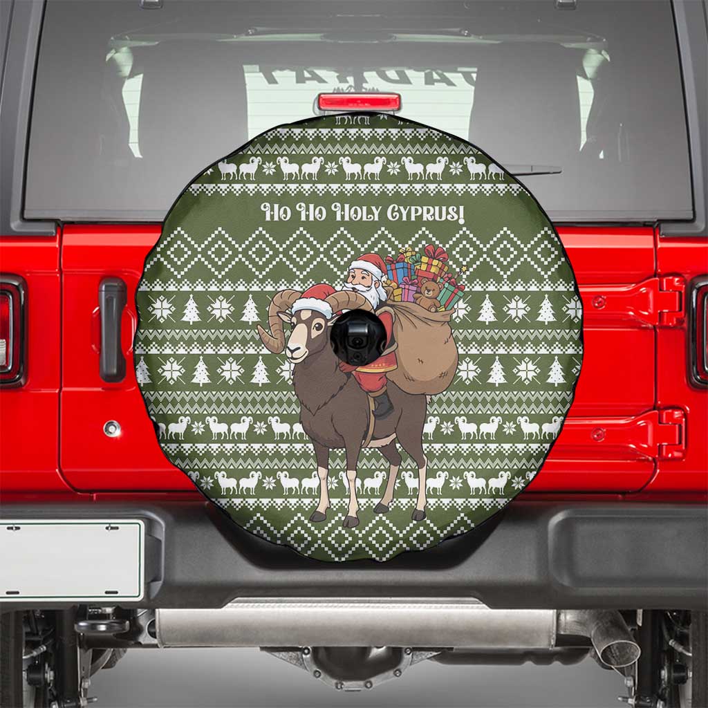 Cyprus Christmas Spare Tire Cover with Santa Riding Ram Ho Ho Holy Cyprus Text and Green Holiday - Wonder Print Shop
