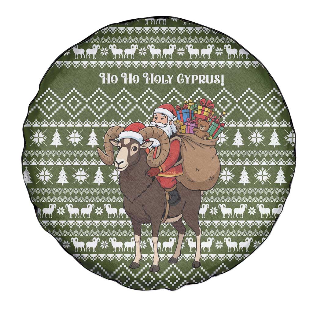 Cyprus Christmas Spare Tire Cover with Santa Riding Ram Ho Ho Holy Cyprus Text and Green Holiday - Wonder Print Shop